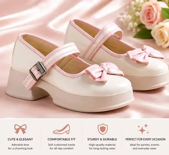 Roselle Kids Princess Bow Heel Sandals – Elegant Party Wear Shoes for Girls