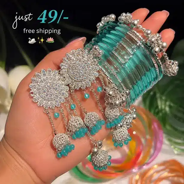 Traditional Glass Bangles Set with Oxidised Jhumka Earrings – Ethnic Jewelry Combo for Women